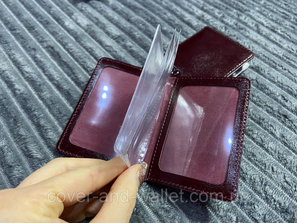Бордовая кожаная обложка на ID паспорт и права ST Leather Киев - изображение 5
