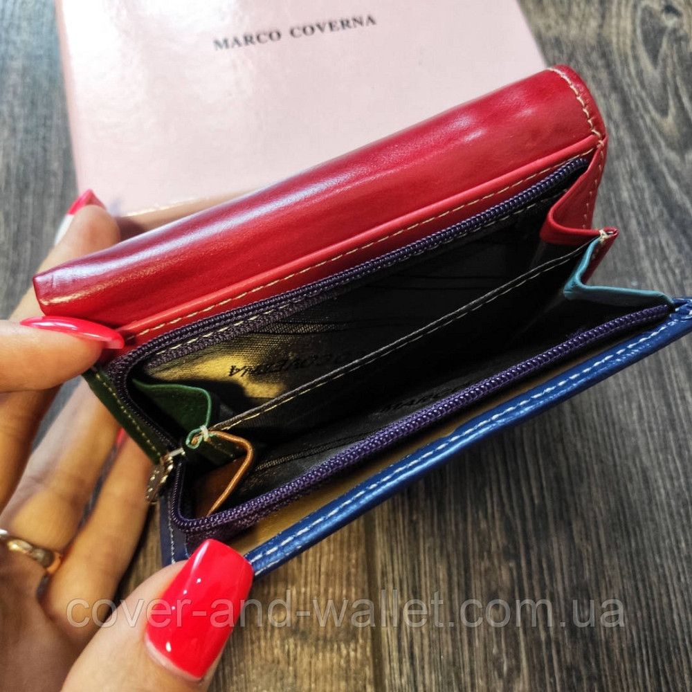Маленький кожаный женский кошелек красно синего цвета  Marco Coverna MC 2-2068 Киев - изображение 5
