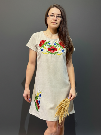 Жіноча вишита сукня в кольорі беж Квіткова мавка Київ