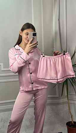 Комплект шовковий трійка сорочка з шортами і штанами Зефірний L Харків