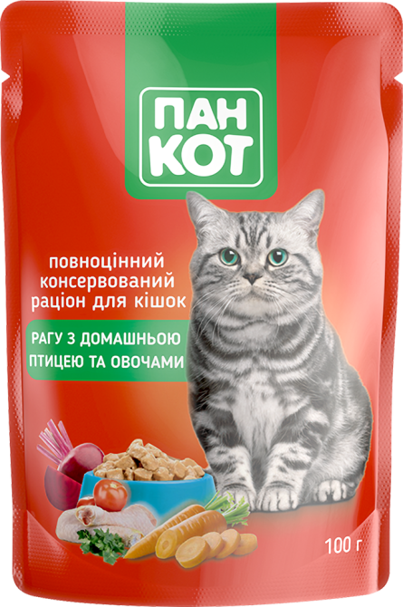 Влажный корм для кошек Пан Кот рагу с домашней птицей и овощами 100 г Винница - изображение 1