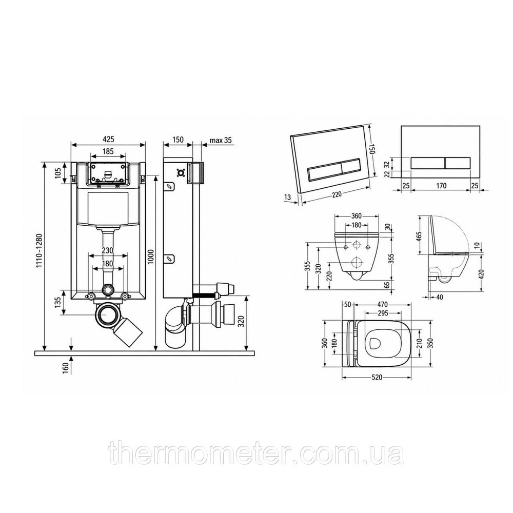 Готове рішення Qtap для ванної кімнати: підвісний унітаз Crow Rimless 520х360х290 + комплект інсталяції Nest 4 в 1 (лінійна Київ - фото 17