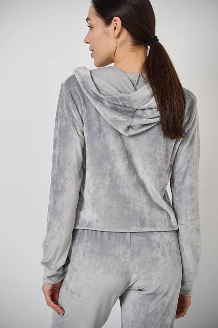 Женский велюровий костюм на змейке с капюшоном Серый M Харьков - изображение 10