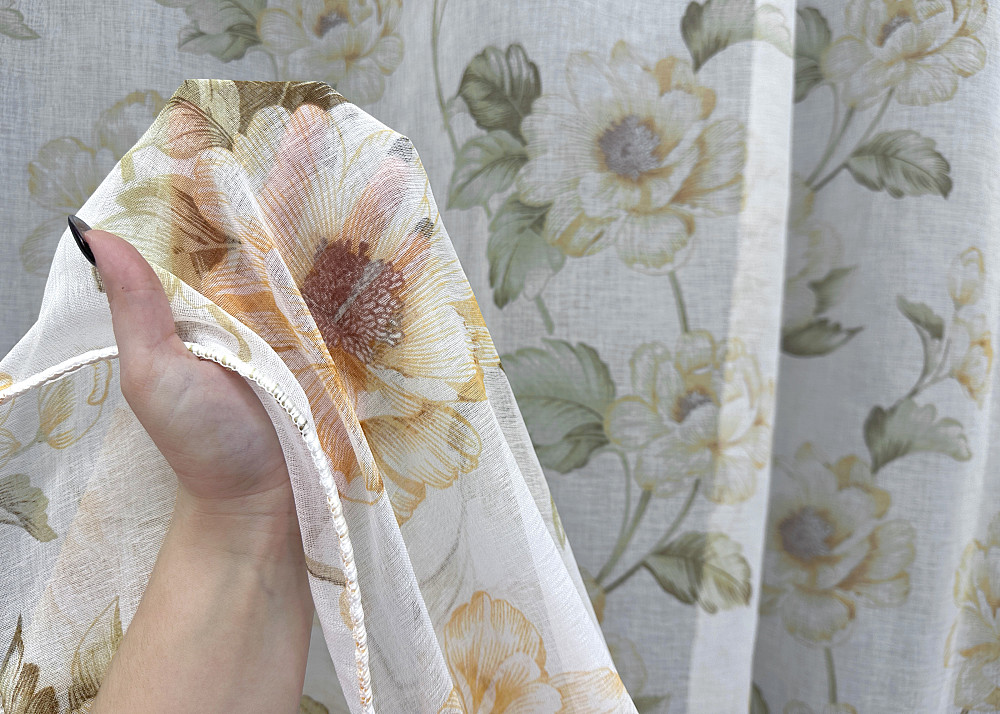 Тюль VR-Textil 1865т Flora Батист Белый с зеленым и оранжевым 300х270 см (42-0823) Киев - изображение 4