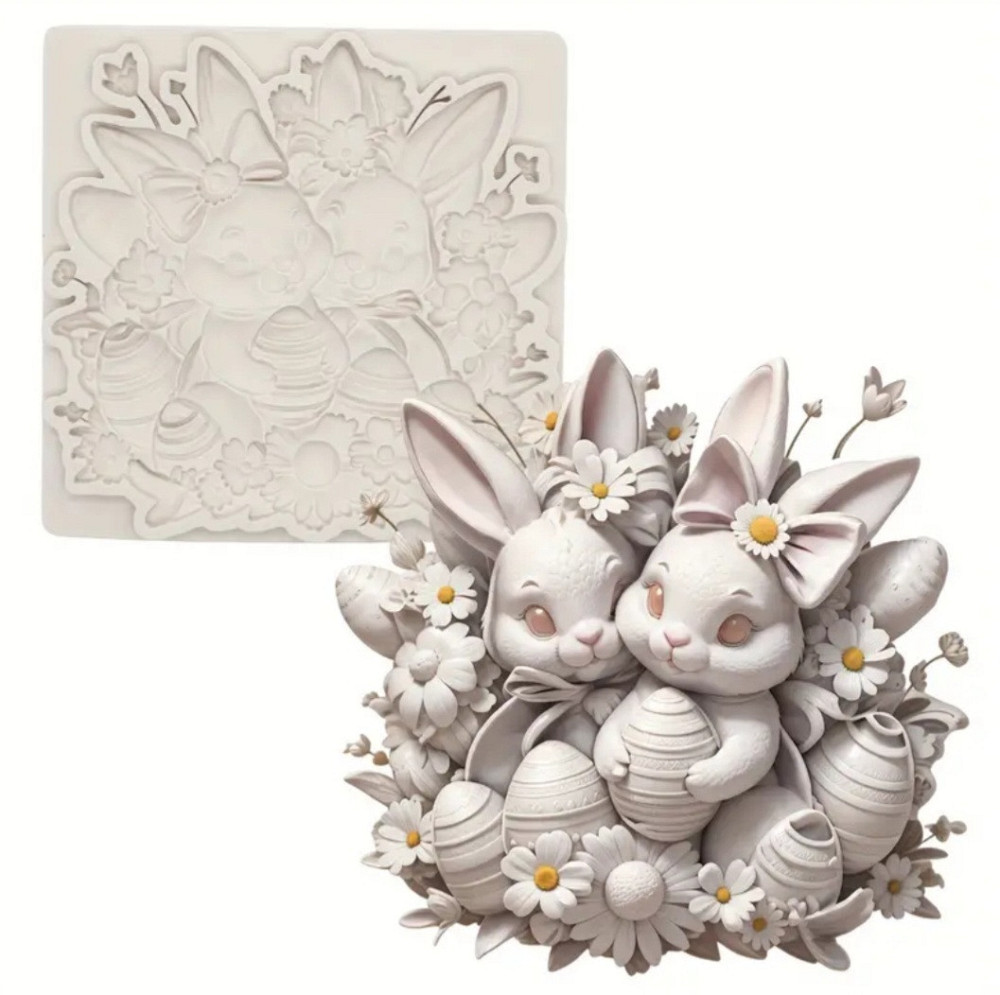 Молд пасхальный кролики 80 на 80 мм серый Киев - изображение 1