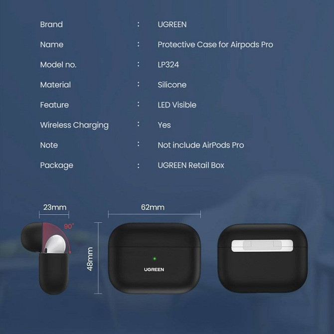 Чехол для навушників Ugreen Silica Gel Case Protector for Apple Airpods Pro 80513 (Чорний) Николаев - изображение 6