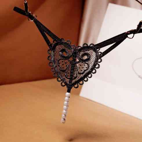 Еротичні стрінги з бусами чорні - розмір універсальний, (на резинці) Київ