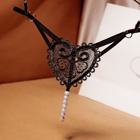 Еротичні стрінги з бусами чорні - розмір універсальний, (на резинці) Київ - фото 1