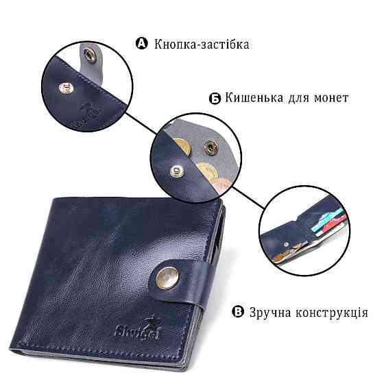 Шкіряне компактне портмоне Shvigel 16444 Синій Київ