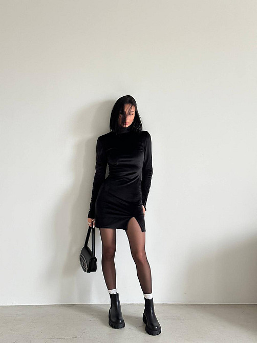 Жіноче святкове елегантне велюрове мініплаття Чорний, 46/48 Одеса - фото 8