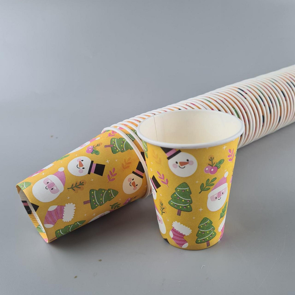 Стаканчики для кофе 250 мл НГ "СНЕГОВИК НА ЖЕЛТОМ" Маэстро h9 (50 шт) Харьков - изображение 1