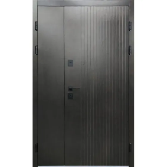 Двері вхідні SARMAK Еталон термо Мілан дерев'яна панель ArWood чорна шагрень / ПВХ біле дерево 1200х2050 мм Київ