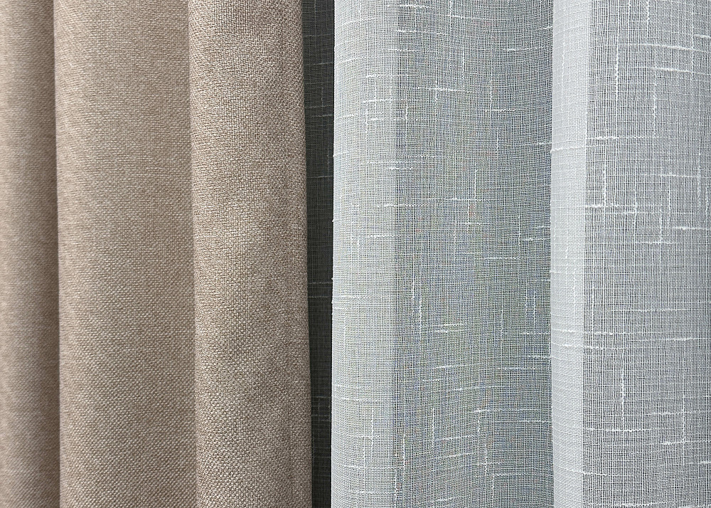 Комплект штор VR-Textil лен премиум ELEMENTA 150х270 2шт и Тюль 600х270 1869ш-115т бежевый с белым 71-073/5 Киев - изображение 8