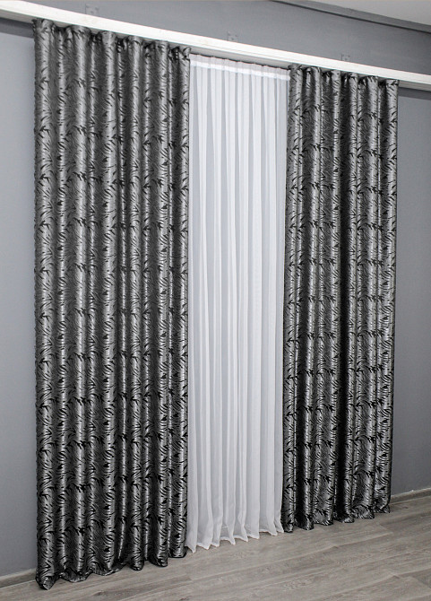 Комплект готовых штор VR-Textil Жаккард Magic № 1610ш Черный с серым 145х270 см 2 шт (33-0484) Киев - изображение 4