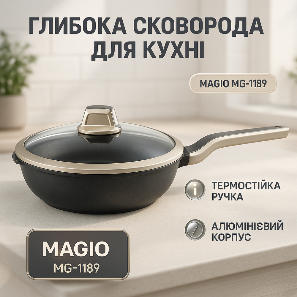 Сковорода Magio MG-1189 28 см с крышкой RJ-11 Львов - изображение 10