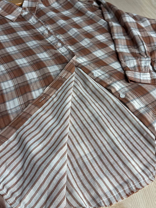 Рубашка женская A-N 27069 оверсайз двухслойная в клетку с бахромой, коричневый, one size Киев - изображение 12