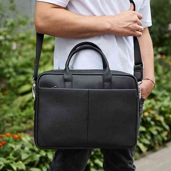 Чоловічий портфель на плече 38х28х8.5, офісний шкіряний месенджер, чоловіча ділова сумка для міста, чорна Київ