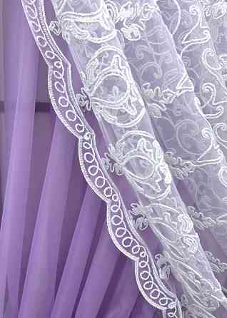 Кухонные шторки VR-Textil № 101к с подвязками сиреневый с белым 330х170 см (52-1196) Киев