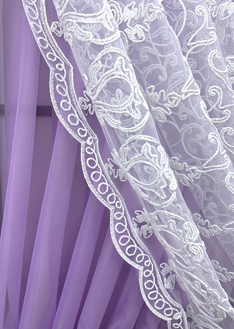 Кухонні шторки VR-Textil № 101к з підв'язками бузковий з білим 330х170 см (52-1196) Київ - фото 6