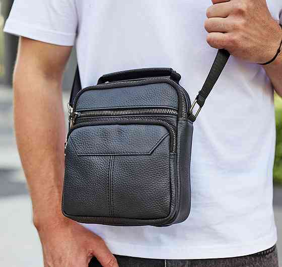 Мужская черная сумка-барсетка из натуральной кожи Tiding Bag M2237A Каменское