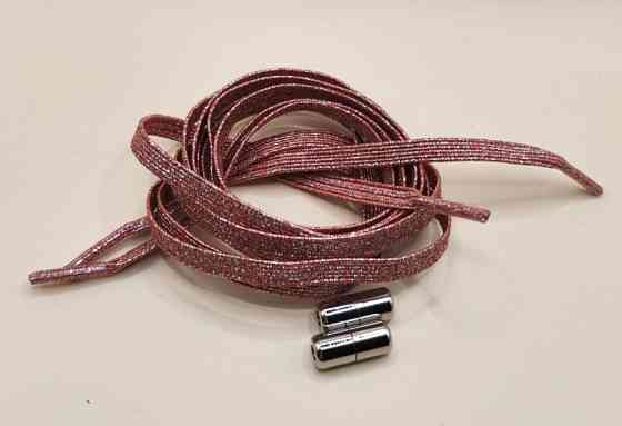 Шнурки эластичные глиттерные с цилиндрической застежкой Красный Смела