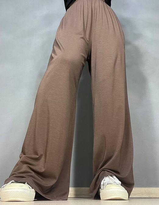 Брюки женские A-N 25060 палаццо на резинке с карманами тонкие свободные, коричневый, one size Киев - изображение 4