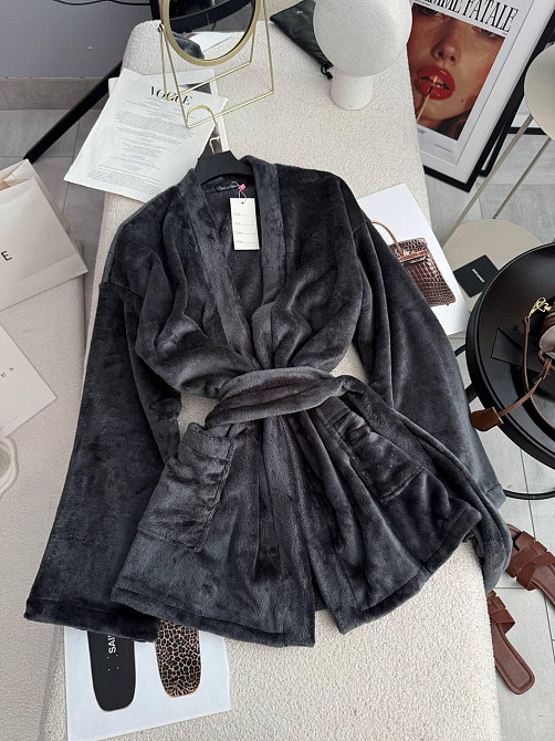 Женский стильный домашний махровый халат Графит Одесса - изображение 1