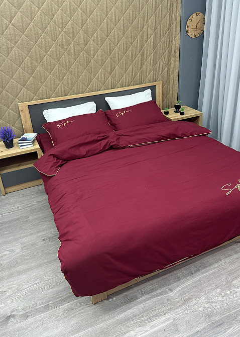 Комплект постільної білизни Сатин, Євро 200х230 Бордовий (88-160) Київ - фото 4