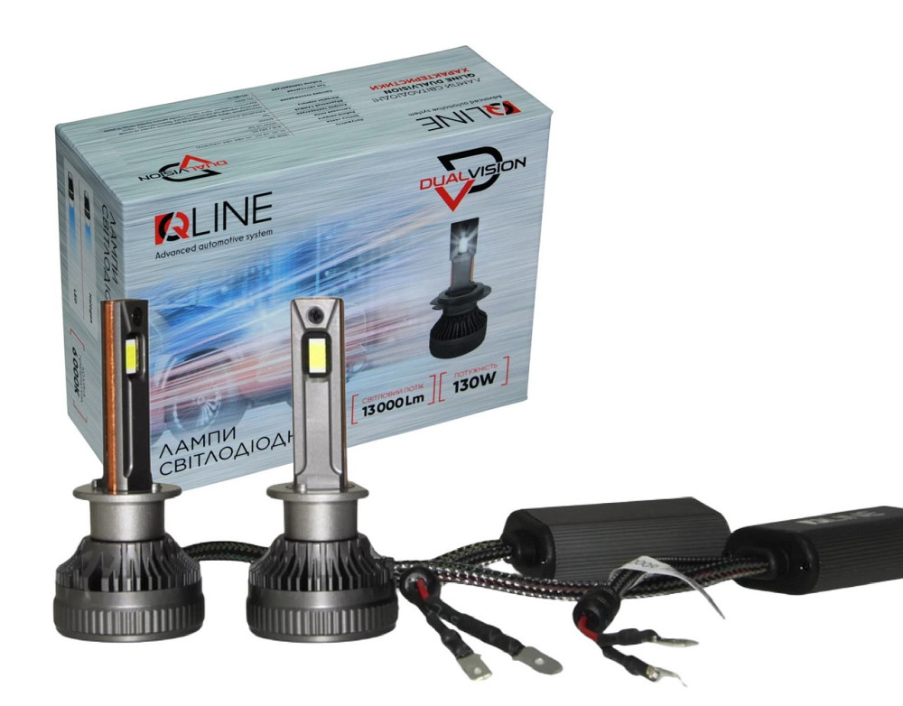 Комплект світлодіодних ламп QLine DualVision H1 (P14,5s) 65W Canbus 6000K 12V Харків - фото 1