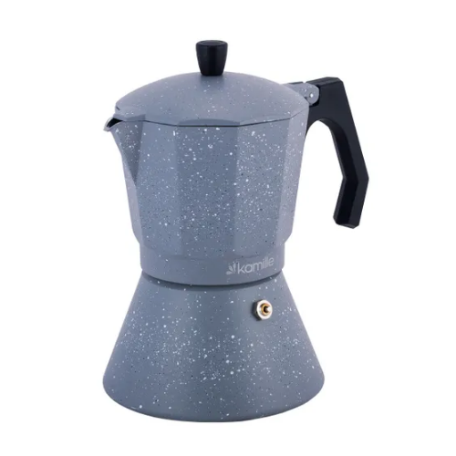 Кавоварка гейзерна 600мл (12 порцій) алюмінієва широке індукційне дно сірий мармур 2519GR KAMILLE Житомир - фото 1