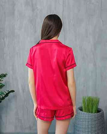 Коплект жіночій шовковий сорочка з шортами Малиновий ч/к S Харків