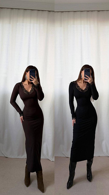 Жіноче романтичне елегантне мідіплаття і з мереживом віскоза Чорний, 44/46 Одеса - фото 5