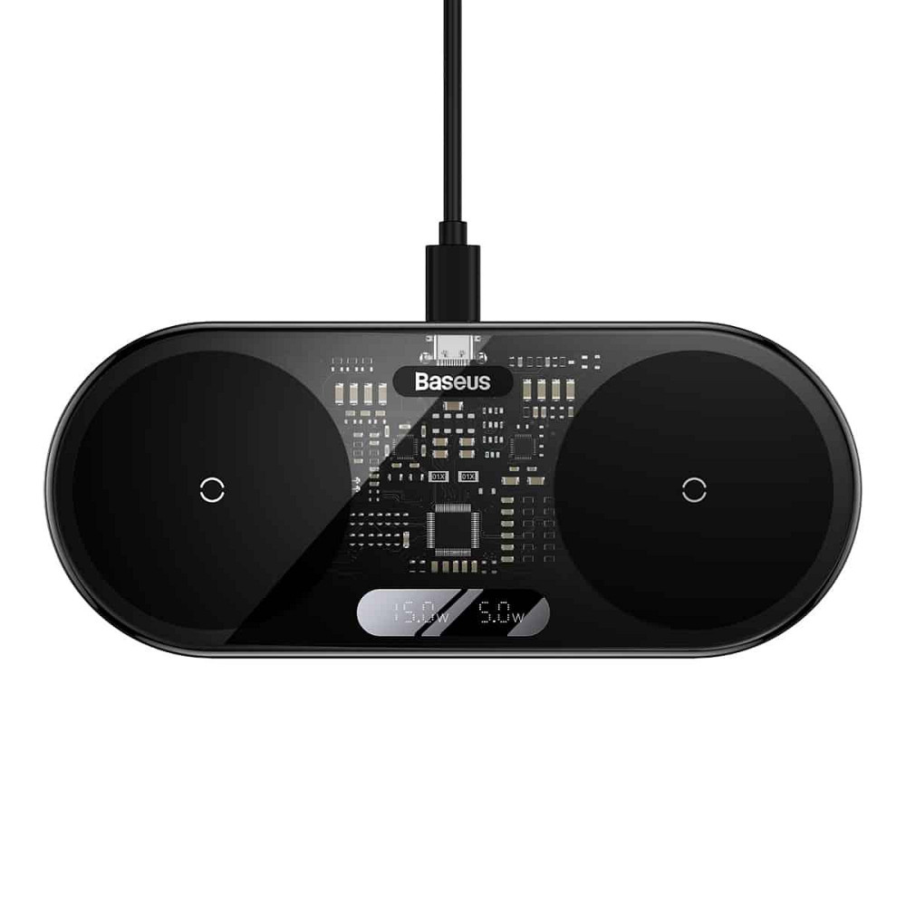 Беспроводное мультизарядное устройство Baseus Digital LED Display 2in1 Wireless Charger 20W Black Universal version Киев - изображение 3