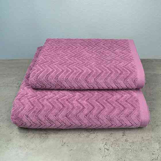 Набор махровых полотенец Жаккардовых с велюром 2шт GM Textile 50x90см, 70x140см 550г/м2 (Фиолетовый) Сумы