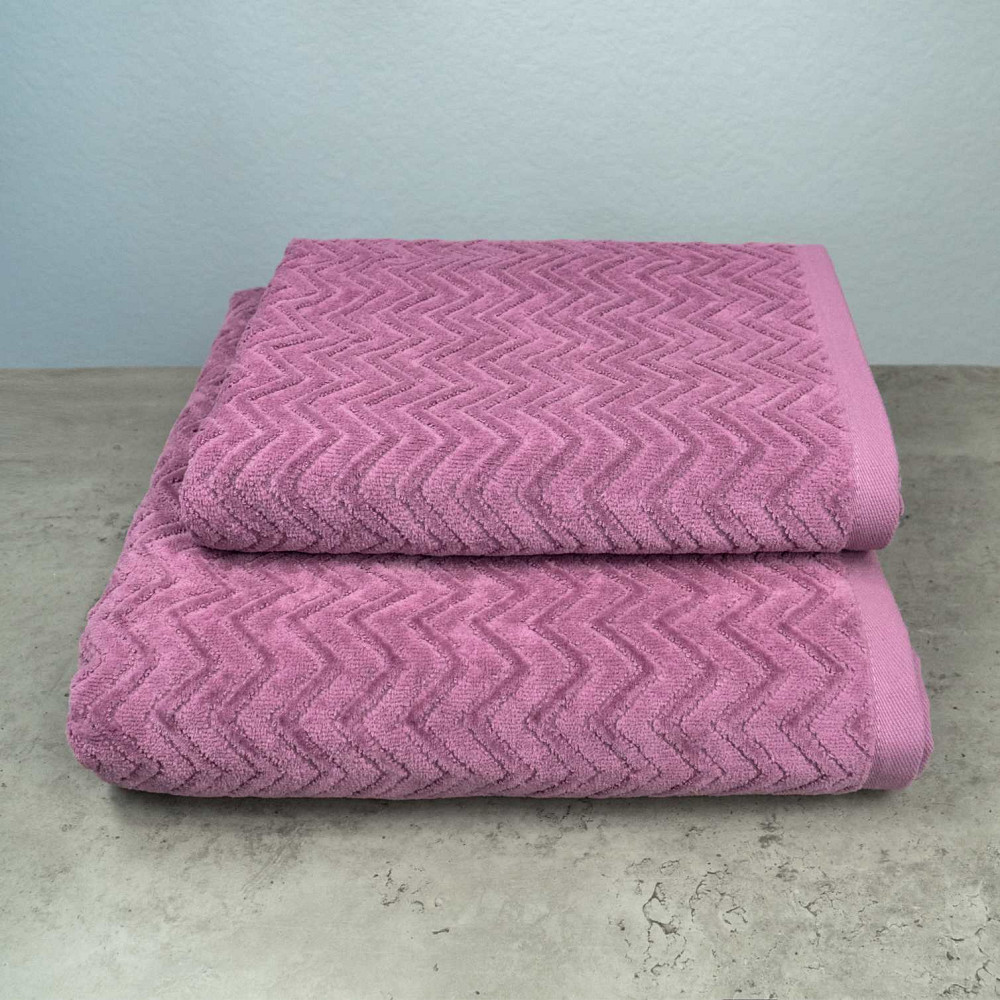 Набор махровых полотенец Жаккардовых с велюром 2шт GM Textile 50x90см, 70x140см 550г/м2 (Фиолетовый) Сумы - изображение 1