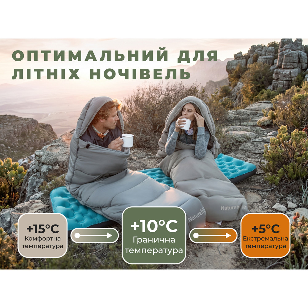 Спальний мішок з капюшоном Naturehike MS100 CNK2350WS023 лівий, сірий Київ - фото 8