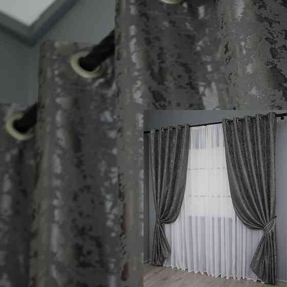 Комплект штор на люверсах VR-Textil Лен мрамор Pavliani ХО № 1267ш Серо-коричневый 150х250 см 2 шт (37-0100) Киев