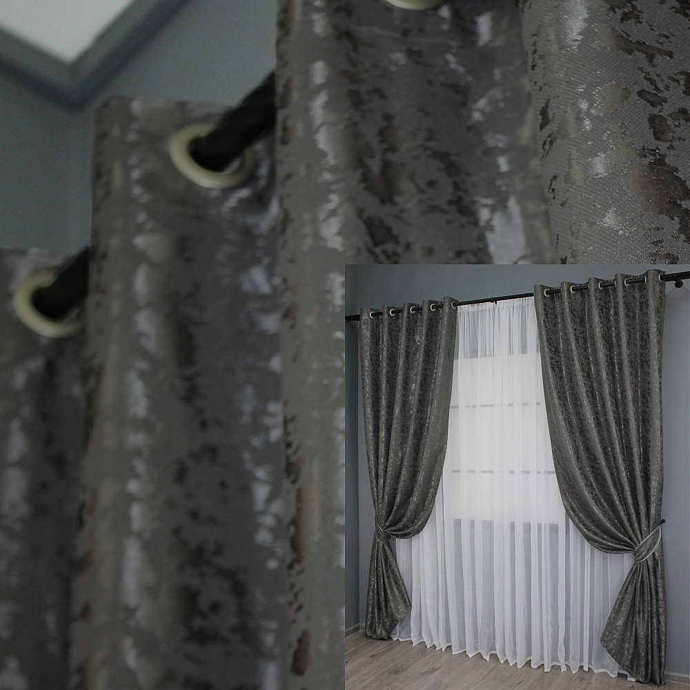 Комплект штор на люверсах VR-Textil Лен мрамор Pavliani ХО № 1267ш Серо-коричневый 150х250 см 2 шт (37-0100) Киев - изображение 1