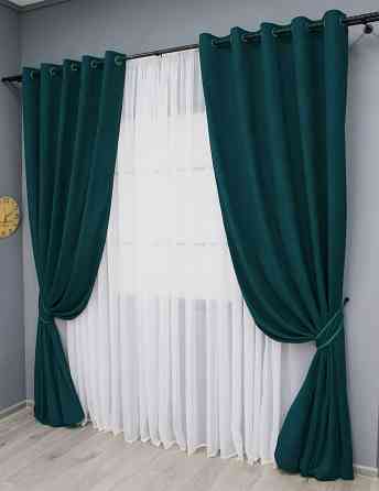 Комплект штор на люверсах VR-Textil Микровелюр Petek № 1494ш 150х270 см 2 шт Изумрудный (37-0211) Киев