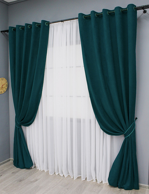 Комплект штор на люверсах VR-Textil Микровелюр Petek № 1494ш 150х270 см 2 шт Изумрудный (37-0211) Киев - изображение 3
