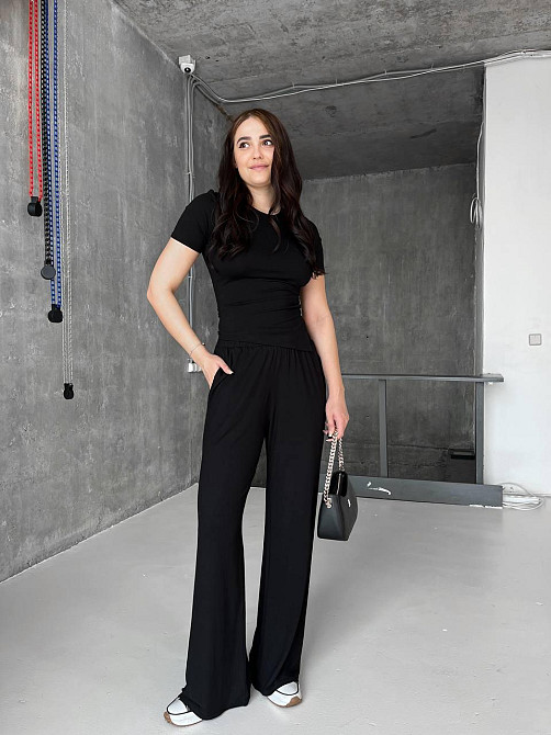 Женский прогулочный костюм: футболка и брюки из турецкой вискозы Черный, 42/44 Одесса - изображение 4