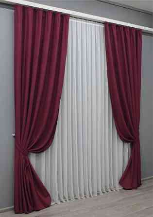 Комплект готових штор VR-Textil Нубук однотонний № 1518ш Бордовий 150х290 см 2 шт (33-0394) Київ