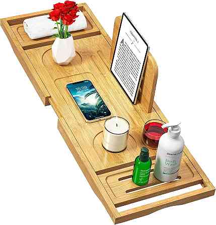 Піднос для ванни Bathtub Tray Caddy бамбук розсувний підставка для келиха планшета регульований Київ