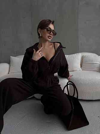 Женский стильный теплый комбинезон из флиса Шоколад Одесса