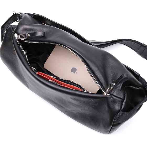 Оригінальна сумка через плече з натуральної шкіри GRANDE PELLE 11649 Чорна Київ