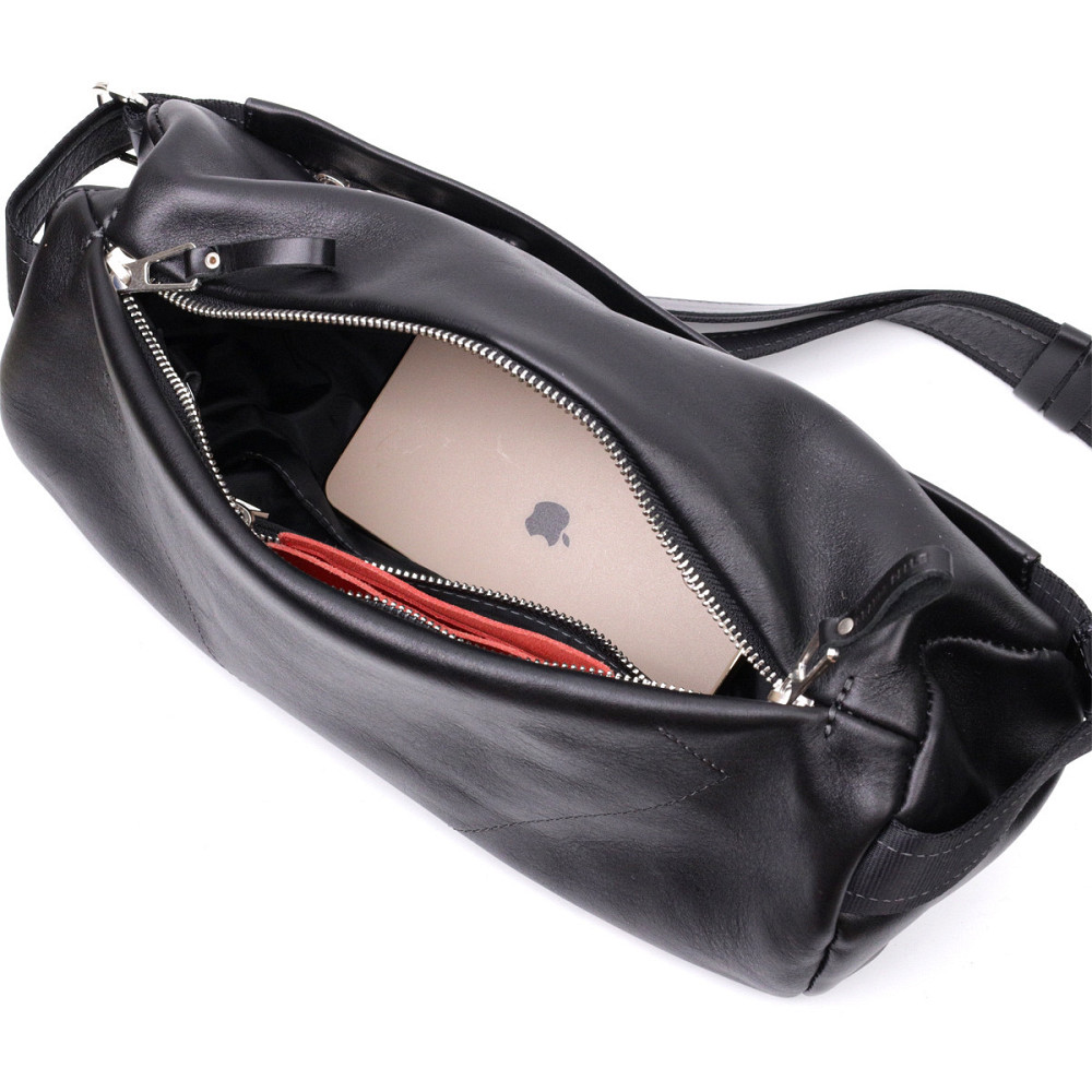 Оригінальна сумка через плече з натуральної шкіри GRANDE PELLE 11649 Чорна Київ - фото 6