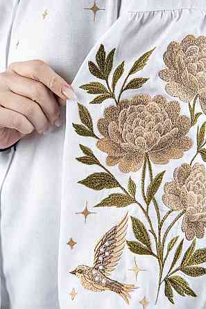 Вишиванка жіноча, лляна, біла, з довгим рукавом, топ Київ