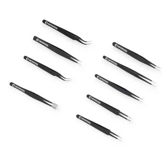 Набор пинцетов из нержавеющей стали 9шт, антистатичные, тефлон. покрытие, радиотехнические (чехол) Мукачево