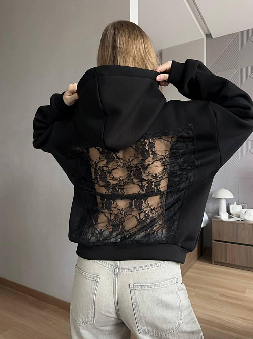 Женская стильная теплая худис открытой спиной трехнить пенье на флисе и кружево. Одесса - изображение 4