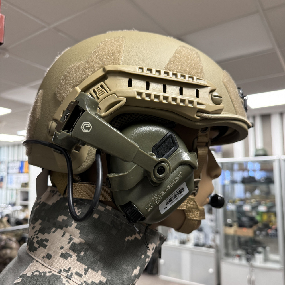 Наушники тактические Earmor M32X Mark3, активные, с креплением на шлем и съёмным микрофоном, цвет Олива Solmir Киев - изображение 10